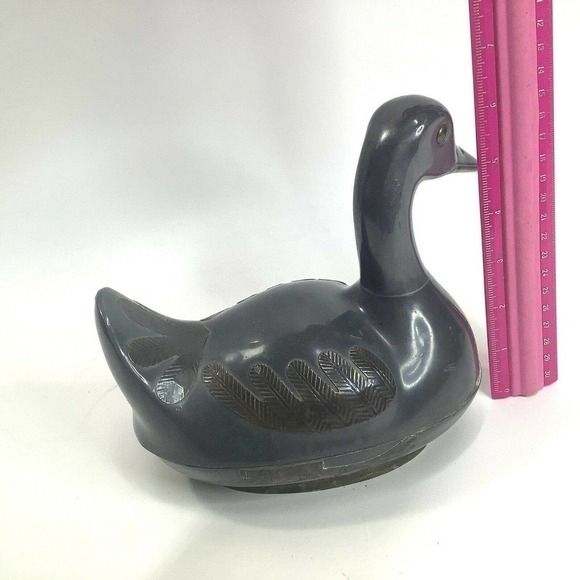 VINTAGE Duck Trinket Dish Pewter‎ Brass feathers Box Metalware Hong Kong Heavy - Picture 6 of 7